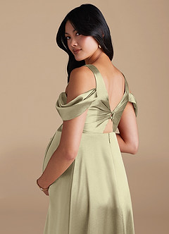 Azazie Rhea Brautjungfernkleider für Schwangere A-Linie Plissee Metallischer Satin Bodenlänge Kleid image4