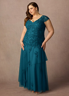 Azazie Romy Mother of the Bride Dresses Ink Blue Mermaid V-Neck Sequins Tulle Dress image9