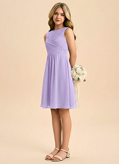 Azazie Skyla Junior A-Line Plisseret Chiffon Mini Junior brudepige Kjole image4