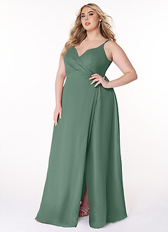 Azazie Lennon Bridesmaid Dresses Eucalyptus A-Line Lace Chiffon Dress image10