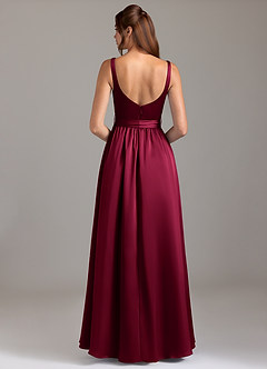 Azazie Elliott Bridesmaid Dresses Burgundy A-Line with Pockets Stretch Satin Dress image6