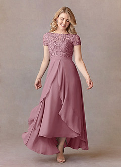 Azazie Mamie Mère de la mariée Robes Robe Trapèze en Mousseline de soie Dentelle Mauve Vintage image1