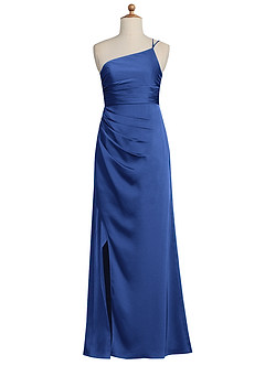 Azazie Eren Junior Royal Blue Sheath Pleated Stretch Satin Dress image6