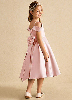 Azazie Favia Flower Girl Dresses Blushing Pink A-Line Off the Shoulder Matte Satin Dress image3