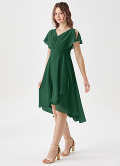 Azazie Graciela Junior Dark Green A-Line Pleated Chiffon Dress image4
