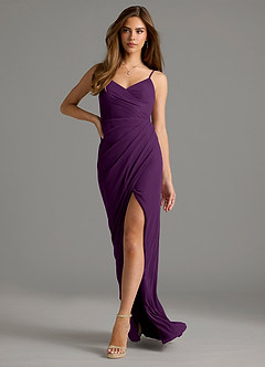 Azazie Maci Final Sale Grape Sheath Pleated Mesh Dress image6