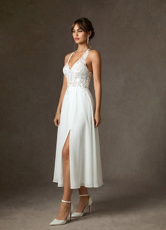 Azazie Sonia Wedding Dresses Diamond White Nude A-Line Lace Dress image5