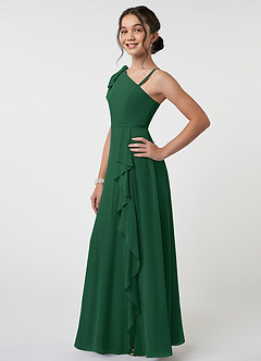 Azazie Aidy Vestido de Verde Oscuro de Gasa/ Chiffon de Acampanado con Lazo image3