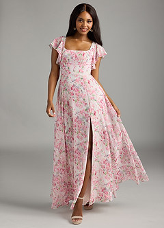 Azazie Bondi Bridesmaid Dresses Abstract Watercolor Floral A-Line Ruffled Chiffon Dress image5