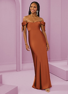 Barbie ♥ Azazie Bridesmaid Dresses Cinnamon Sheath Off the Shoulder Stretch Satin Convertible Dress image4