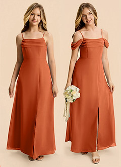 Azazie Lilly Junior Burnt Orange A-Line Pleated Chiffon Dress image1