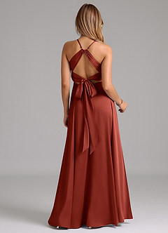 Azazie Evalleen Brautjungfernkleider A-Linie Plissee Stretch-Satin Kleid Terrakotta image6