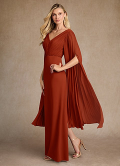 Azazie Ellsworth Kleider für die Brautmutter Spalte Plissee Stretch-Krepp Kleid Rost image4