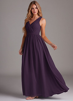 Azazie Kingsley Bridesmaid Dresses Plum A-Line Lace Chiffon Dress image4