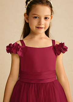 Azazie Jujube Flower Girl Dresses Burgundy A-Line Beaded Tulle Dress image4