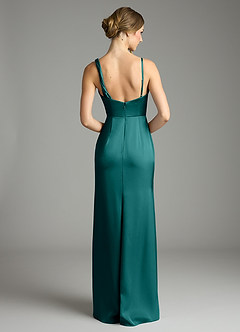 Azazie Samara Abiti da Damigella Abito Sirena in Raso Elasticizzato Plissettato Verde Pavone image2