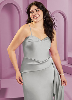 Barbie ♥ Azazie Bridesmaid Dresses Silver Sheath Strapless Stretch Satin Convertible Dress image4