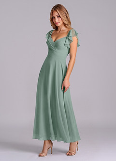 Azazie Leilani Bridesmaid Dresses Silver Sage A-Line Ruched Chiffon Dress image4