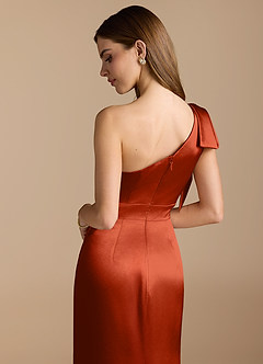 Azazie Rinna Brautjungfernkleider Meerjungfrau-Linie Gestreift Metallischer Satin Kleid Paprika image2