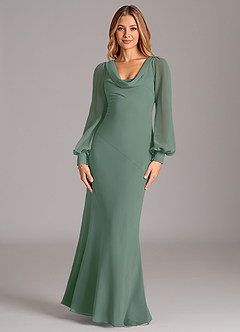 Azazie Jaxine Bridesmaid Dresses Eucalyptus Mermaid Long Sleeve Chiffon Dress image5