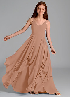 Azazie Karan Junior Champagne Rose A-Line Chiffon Dress image1