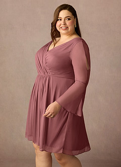 Azazie Teraso Kleider für die Brautmutter A-Linie Plissee Gittergewebe Kleid Wüstenrose image14