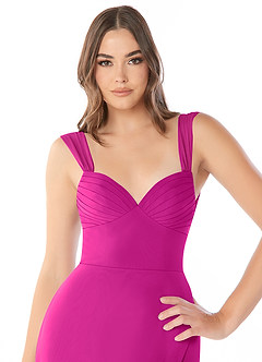 Azazie Audre Vestidos de damas de honor Vestido de Fucsia de Gasa de Corte Sirena con Plisado image5