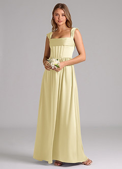 Azazie Hattie Robes de demoiselle d'honneur Robe Trapèze en Satin extensible Corset Sorbet Citron image1