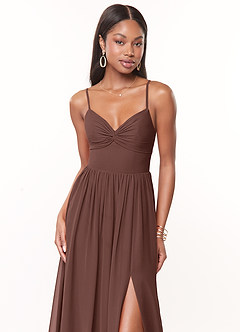 Azazie Zeya Bridesmaid Dresses Espresso A-Line V-Neck Pleated Chiffon Dress image5