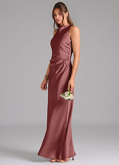 Azazie Evadne Bridesmaid Dresses Amethyst A-Line Pleated Stretch Satin Dress image1