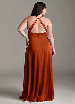 Azazie Davis Brautjungfernkleider A-Linie Plissee Stretch-Satin Kleid Paprika image8