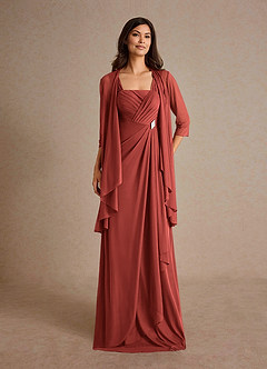 Azazie Clinton Mother of the Bride Dresses Terracotta A-Line Pleated Mesh Dress image4