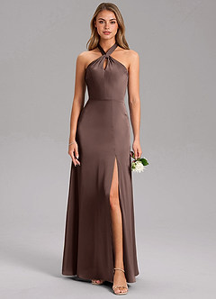 Azazie Tracie Brudtärnklänningar Klä av A-Linje i Stretch Satin Sidoslits Ganache image3