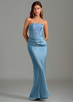 Azazie Emilia Bridesmaid Dresses Steel Blue Mermaid Strapless Stretch Satin Dress image1
