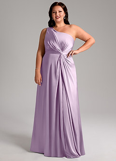 Azazie Brooke Bridesmaid Dresses Frosted Lilac A-Line One Shoulder Stretch Satin Dress image12