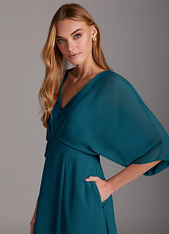 Azazie Rebecca Final Sale Black A-Line V-Neck Long Sleeve Chiffon Dress image6