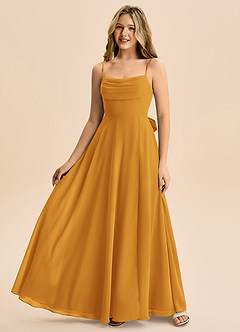 Azazie Bear Junior A라인 주름진 쉬폰 플로어 길이 주니어 신부 들러리 드레스 image4