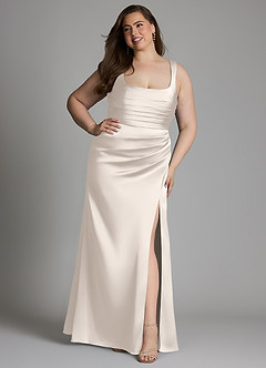 Azazie Sierra Bridesmaid Dresses White Alabaster A-Line Corset Stretch Satin Dress image11