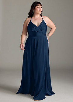 Azazie Davis Bridesmaid Dresses Dark Navy A-Line Pleated Stretch Satin Dress image7