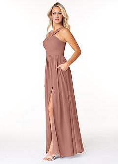 Azazie Elvira Bridesmaid Dresses Cedar Rose A-Line Pleated Chiffon Dress image3