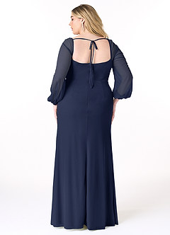 Azazie Charissa Final Sale Dark Navy Sheath Corset Pleated Mesh Dress image8