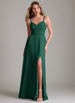 Azazie Terese Bridesmaid Dresses Emerald A-Line Pleated Chiffon Dress image1