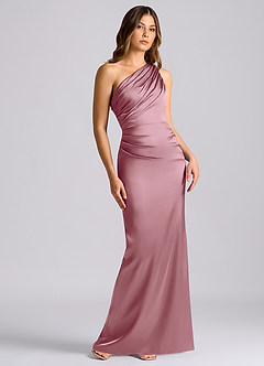 Azazie Akilah Bridesmaid Dresses Vintage Mauve Mermaid One Shoulder Stretch Satin Dress image1