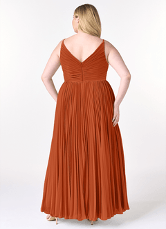 Azazie Raychelle Bridesmaid Dresses Burnt Orange A-Line V-Neck Chiffon Dress image8