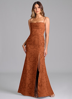 Azazie Saige Bridesmaid Dresses Burnt Orange A-Line Off the Shoulder Floral Burnout Convertible Dress image3