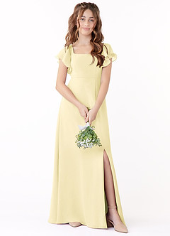 Azazie Bondi Junior Lemon Sorbet A-Line Bow Chiffon Dress image1