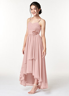 Azazie Catalina Junior Powder Pink A-Line Ruched Chiffon Dress image3