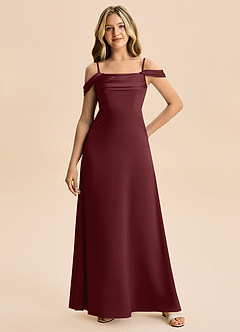 Azazie Lettie Junior A-Linie Schulterfrei Stretch-Satin Kleid Cabernetrot image4