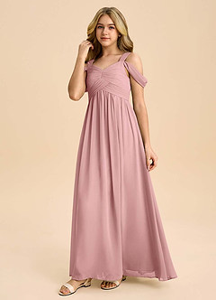 Azazie Lianne Junior Dusty Rose A-Line Off the Shoulder Chiffon Dress image6