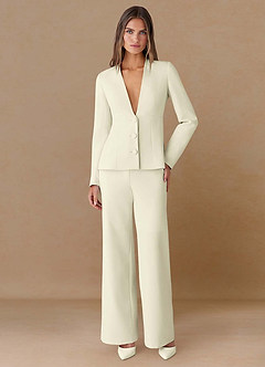 front Elara Ivory Extreme-Plunge Refined Weave 2-Piece Suit